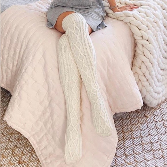 White Over the Knee Chunky Knit Sock - Picture 1 of 4